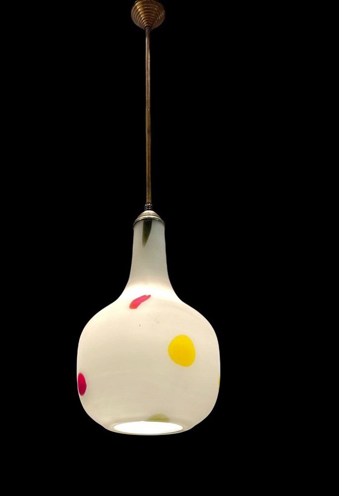 Italian Opaline Glass Pendant Light by De Mayo, 1970s