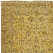 Vintage Handmade Turkish Wool Area Rug Overdyed in Yellow for Contemporary Interiors