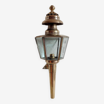 Electrified wall light cab lantern brass engraved glass