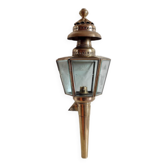 Electrified wall light cab lantern brass engraved glass