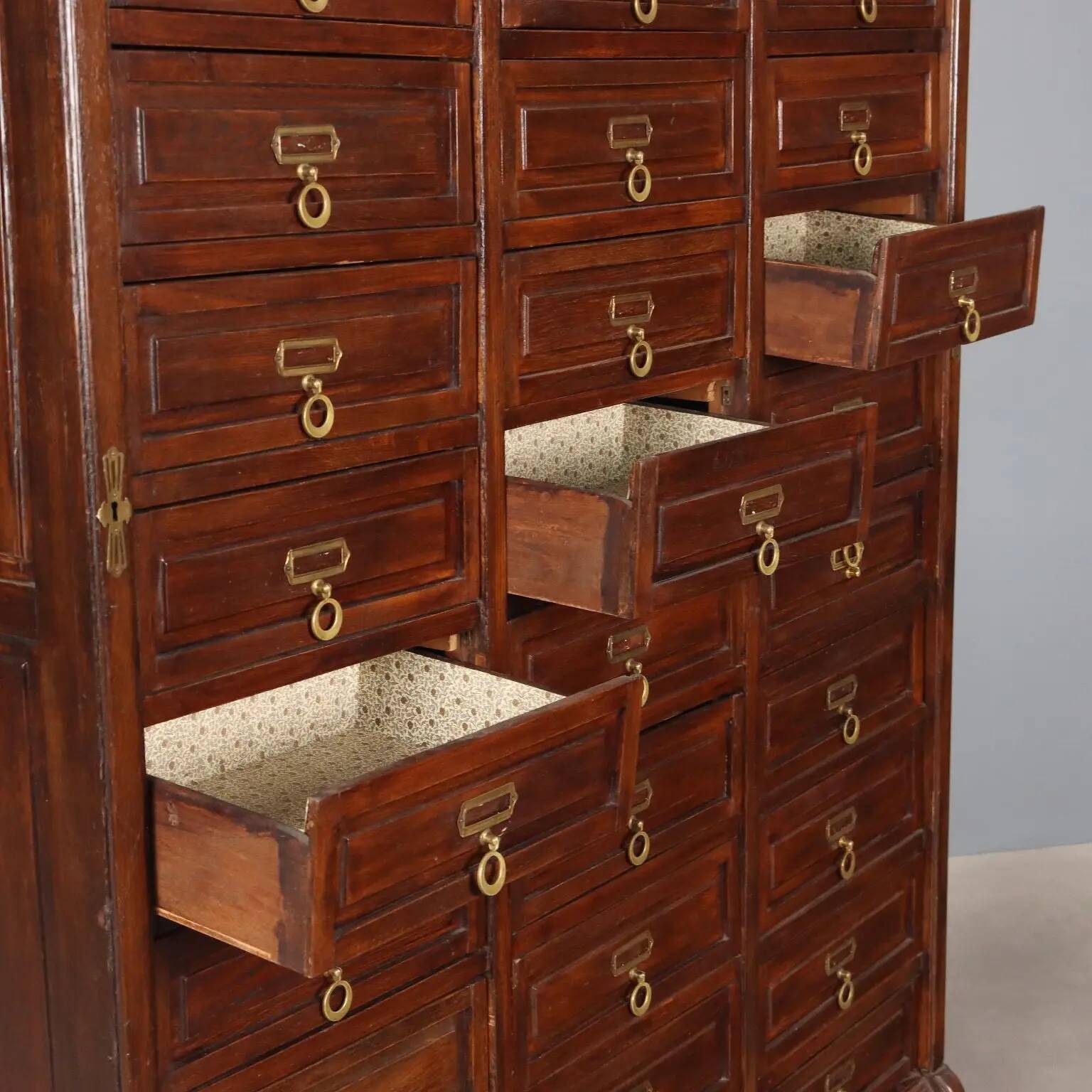 Antique oak commode stained walnut, 30 drawers, 20th century