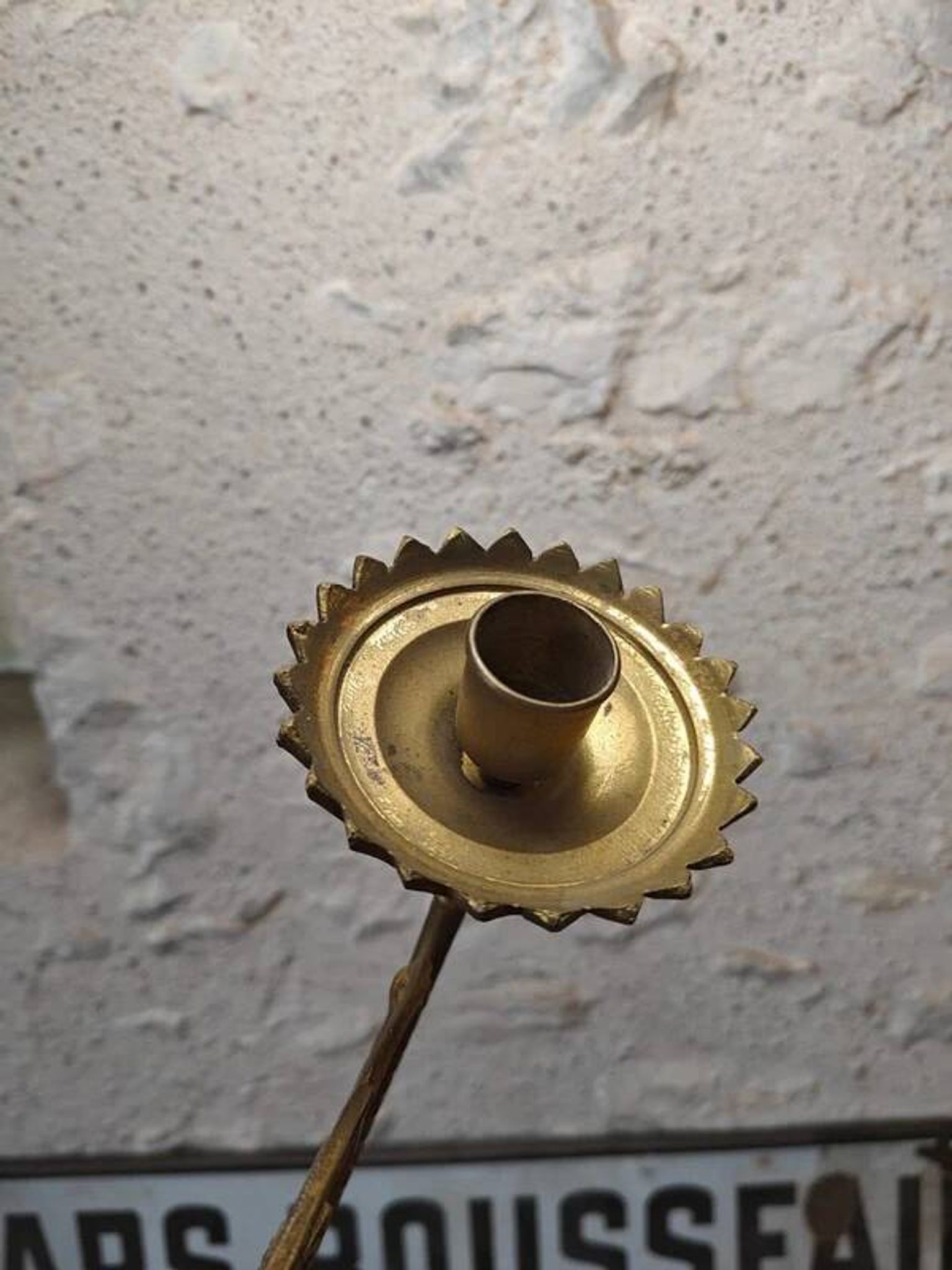Set of two large antique brass candle wall sconces.