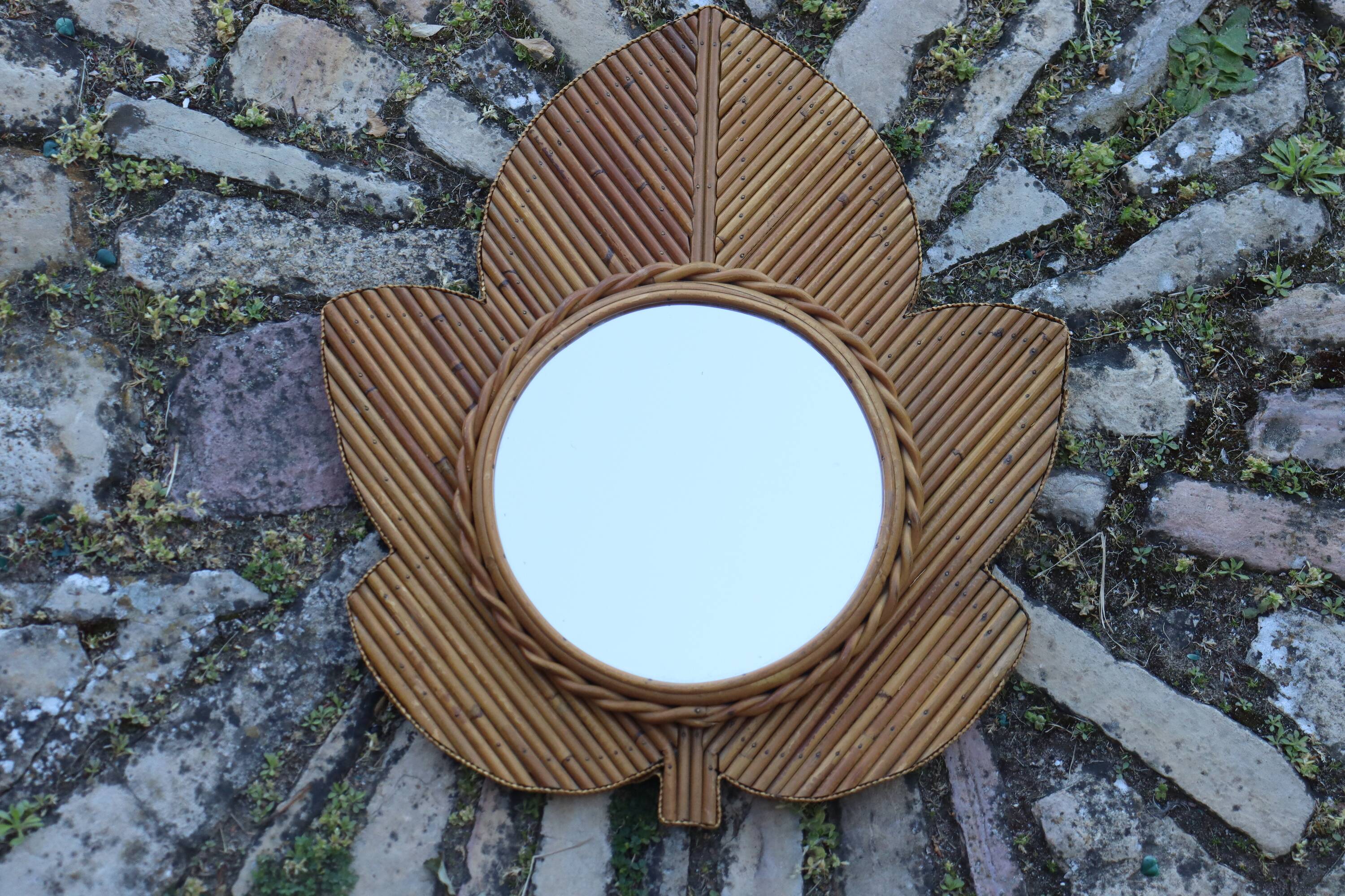 Rattan Mirror by VivaÏ Del Sud Italy 1970
