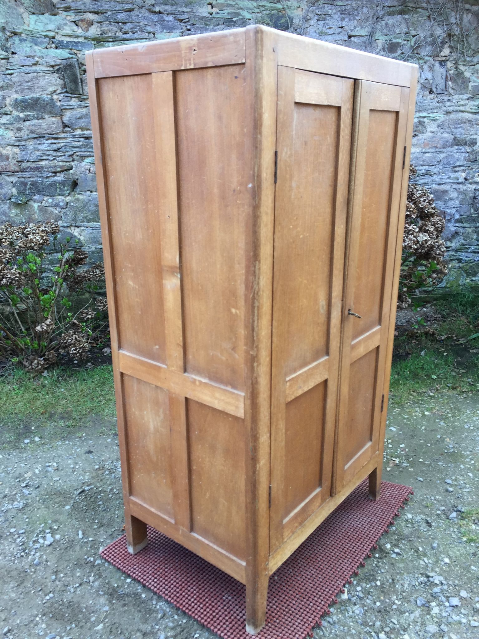 Vintage wardrobe with compass feet in beech