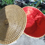 Trash in straw, inside Red satin, vintage 70's