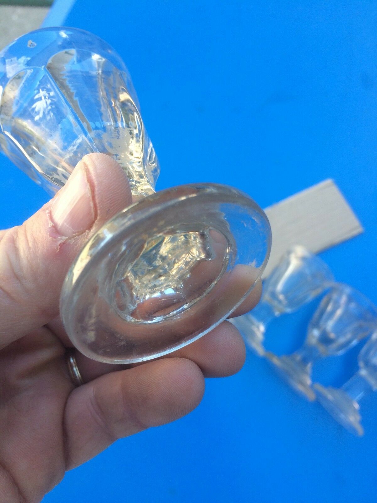 Lot of 4 small glass on foot faceted 18th century era