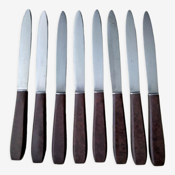 Set de 8 couteaux de table vintage acier inoxydable et bakélite brune