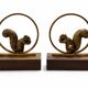 Rare Pair of Art Deco Bookends "Squirrels" in Gilded Bronze and Rosewood
