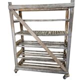 VINTAGE INDUSTRIAL WOODEN SHELF ON WHEELS