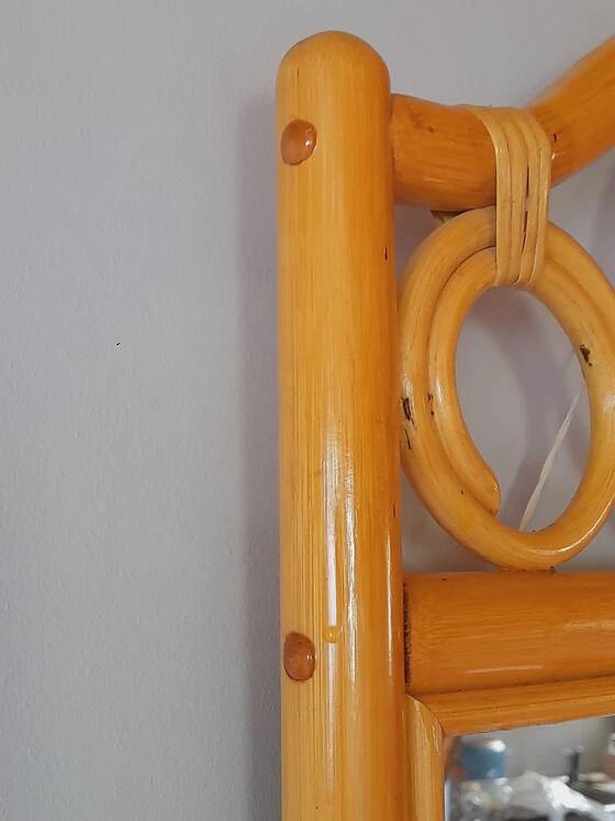 Miroir en bois courbé et rotin