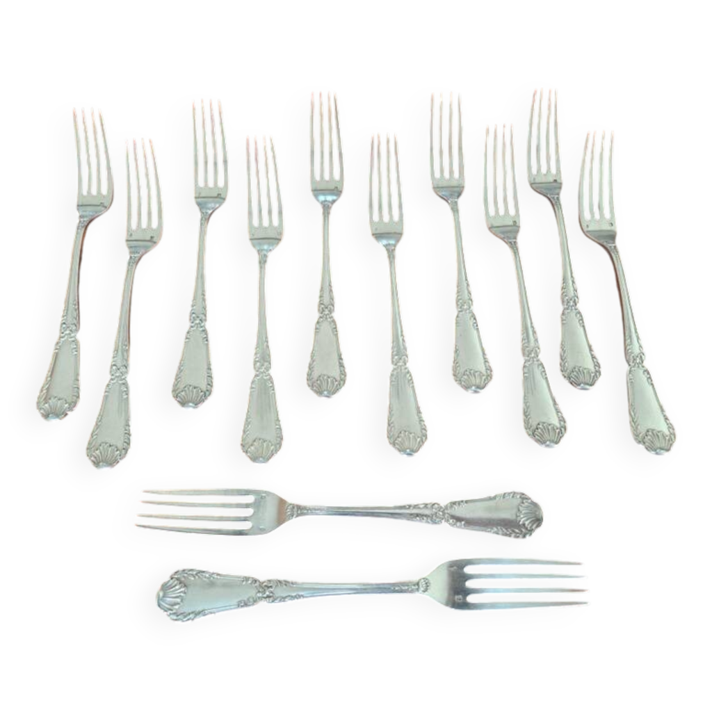 Lot De 12 Fourchettes De Table Bongo Par Amefa - Design Martelé Élégant