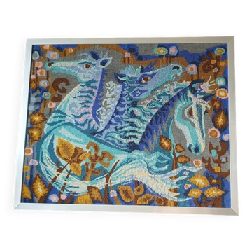 Tapisserie Les chevaux d'Azur" par JC Duprez , années 1960-1970