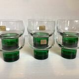 Six green footed Space Age glasses Luminarc.