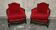 Pair of Louis XV style bergère armchairs in red velvet.
