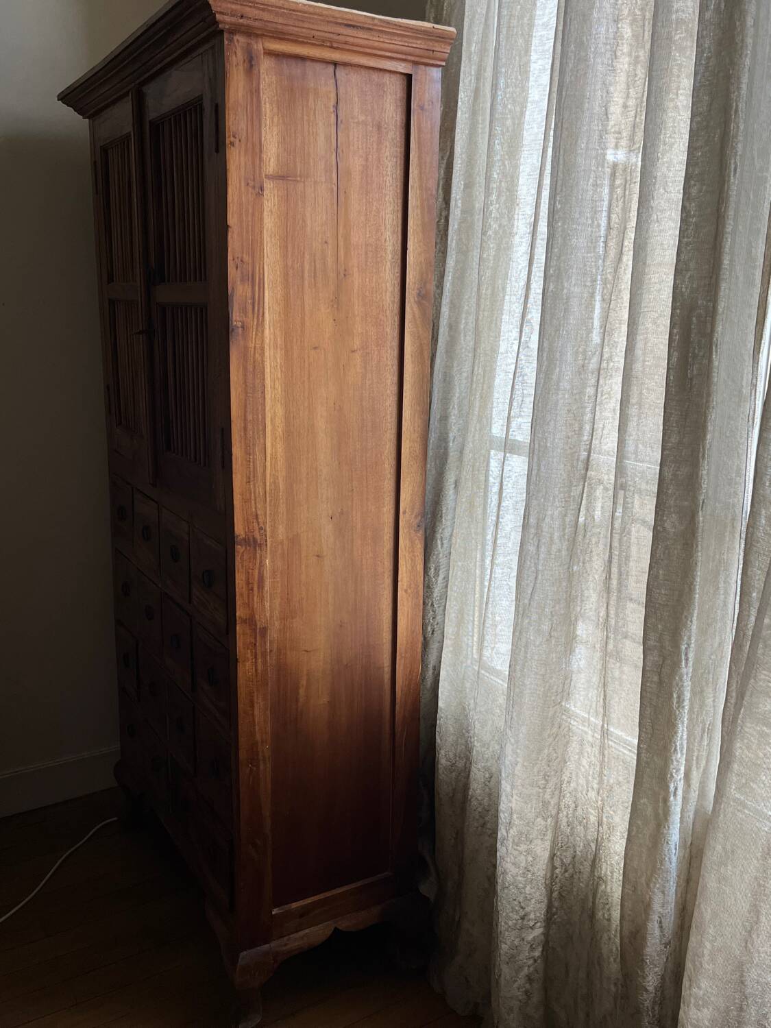Wardrobe, storage unit with 2 doors and 16 drawers in teak