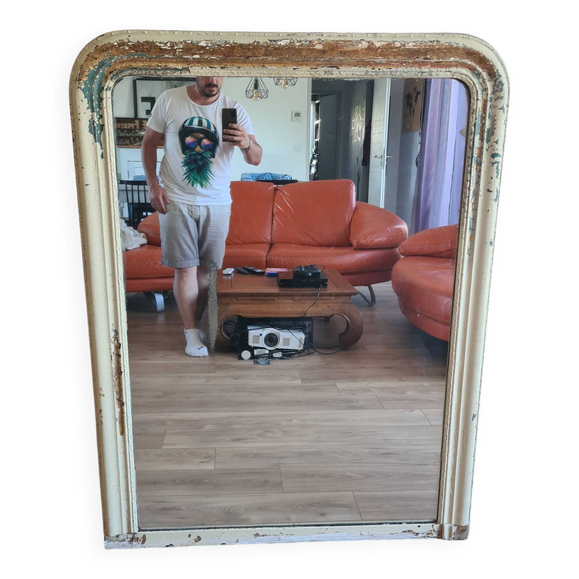 Large shabby chic Louis-Philippe mirror 139 × 106 cm – old-world charm