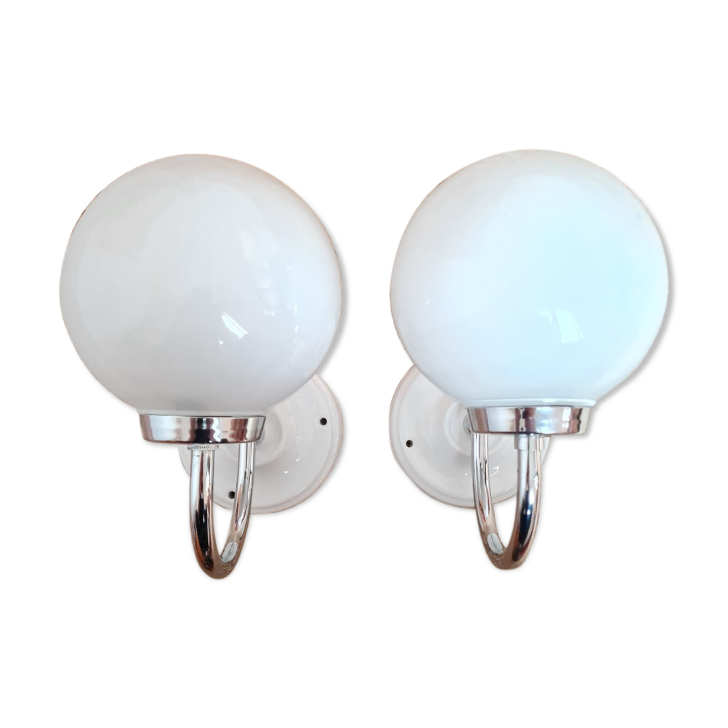 pair of white opaline ball wall. light