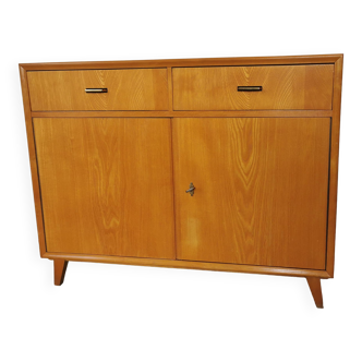 Vintage sideboard 1960, blond wood, compass feet