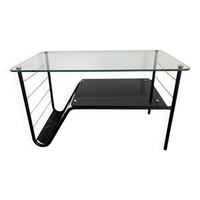 Table basse métal et verre avec porte revue Roche Bobois des années 50'