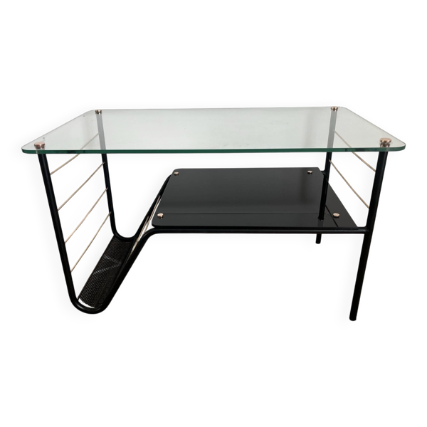 Table basse métal et verre avec porte revue Roche Bobois des années 50'