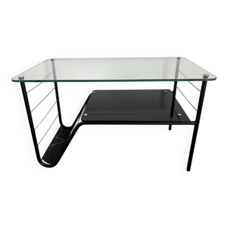 Roche Bobois metal and glass coffee table with magazine rack from the 50s