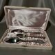 Set of antique silver-plated cutlery for children.