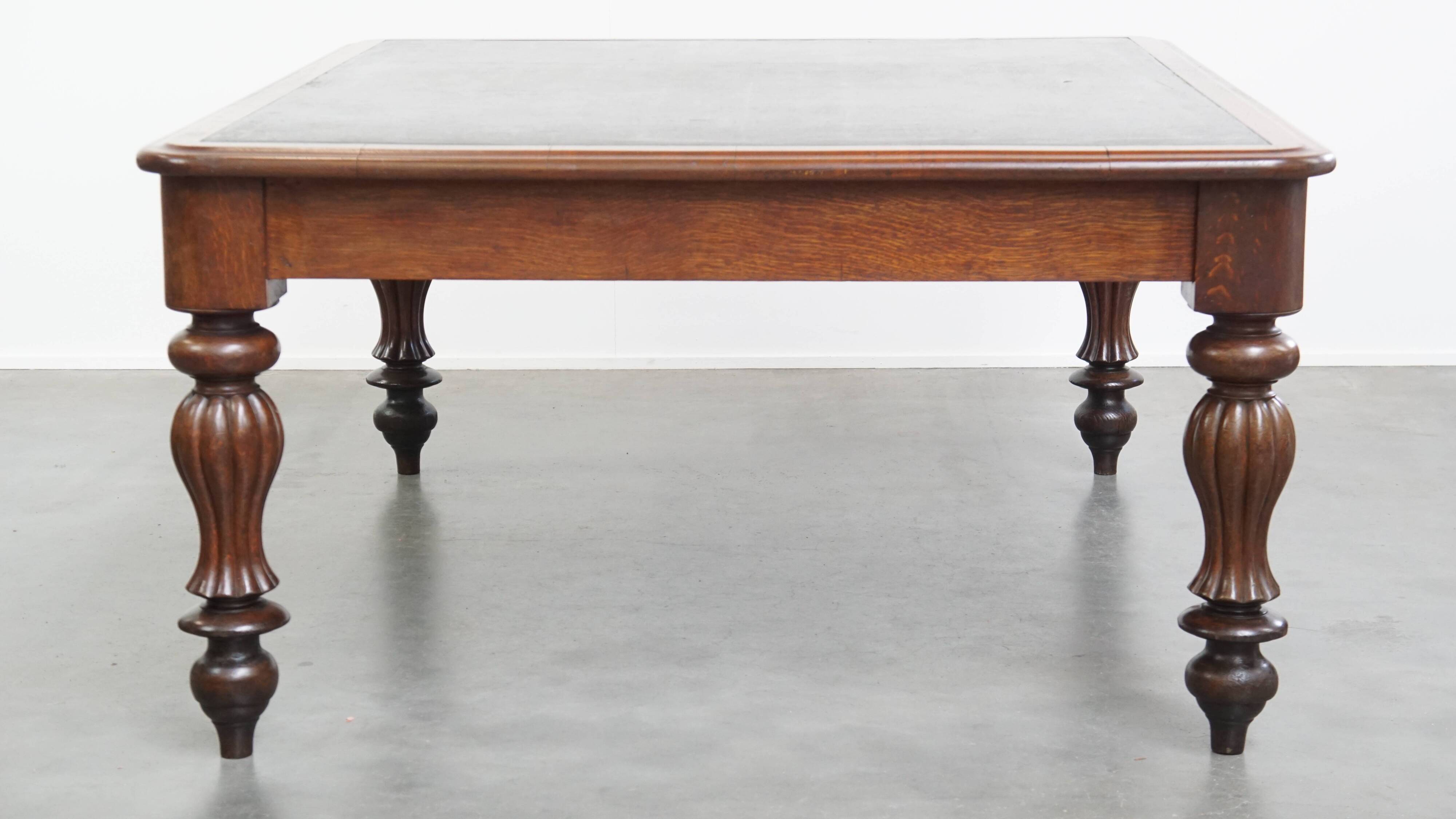 Antique English Oak Writing Desk / Partner Desk with a Leather Top