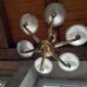 Old art deco bronze chandelier 6 branches frosted molded glass.