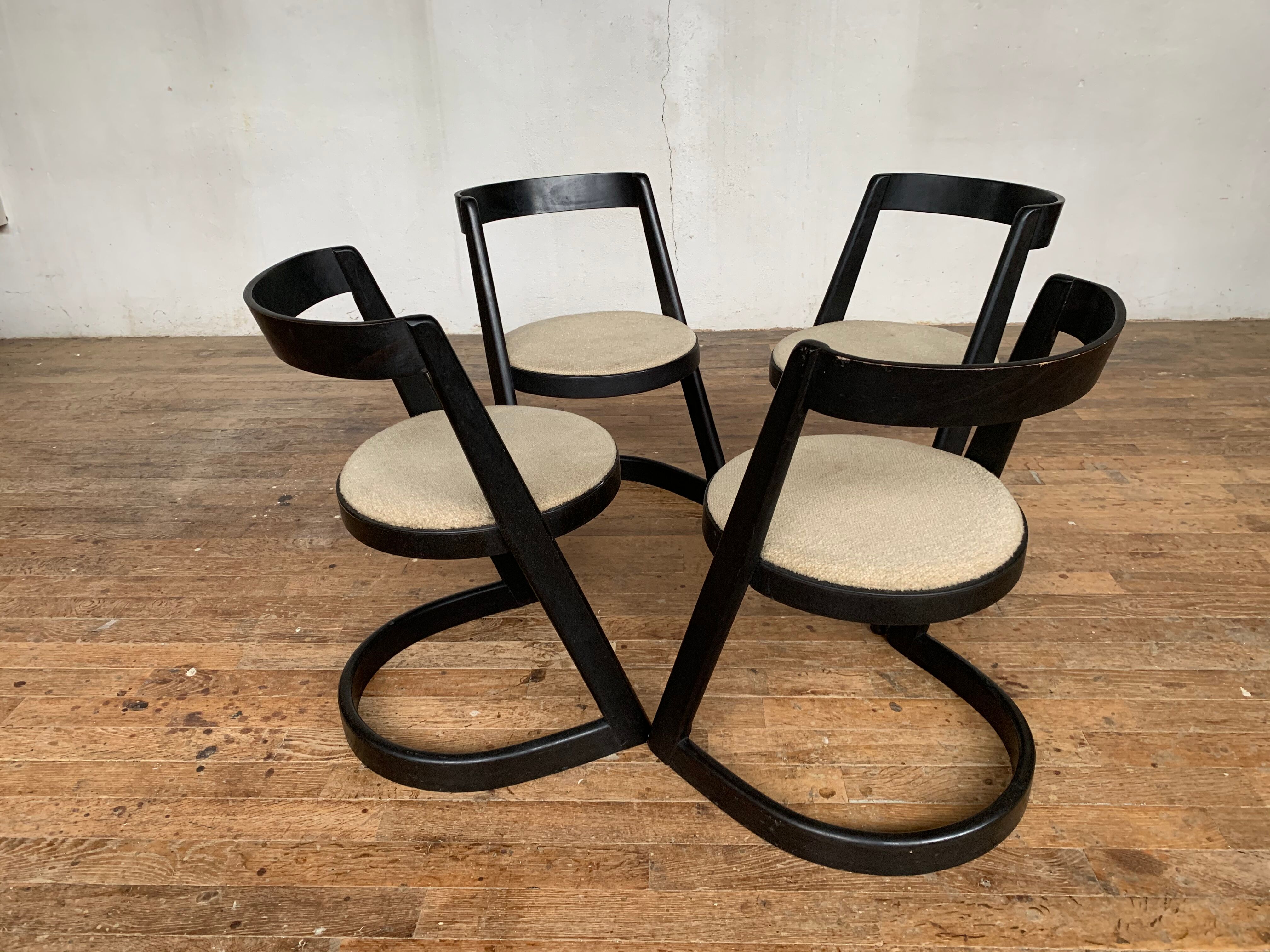 4 Vintage Baumann chairs Halfa 1970 cut wood