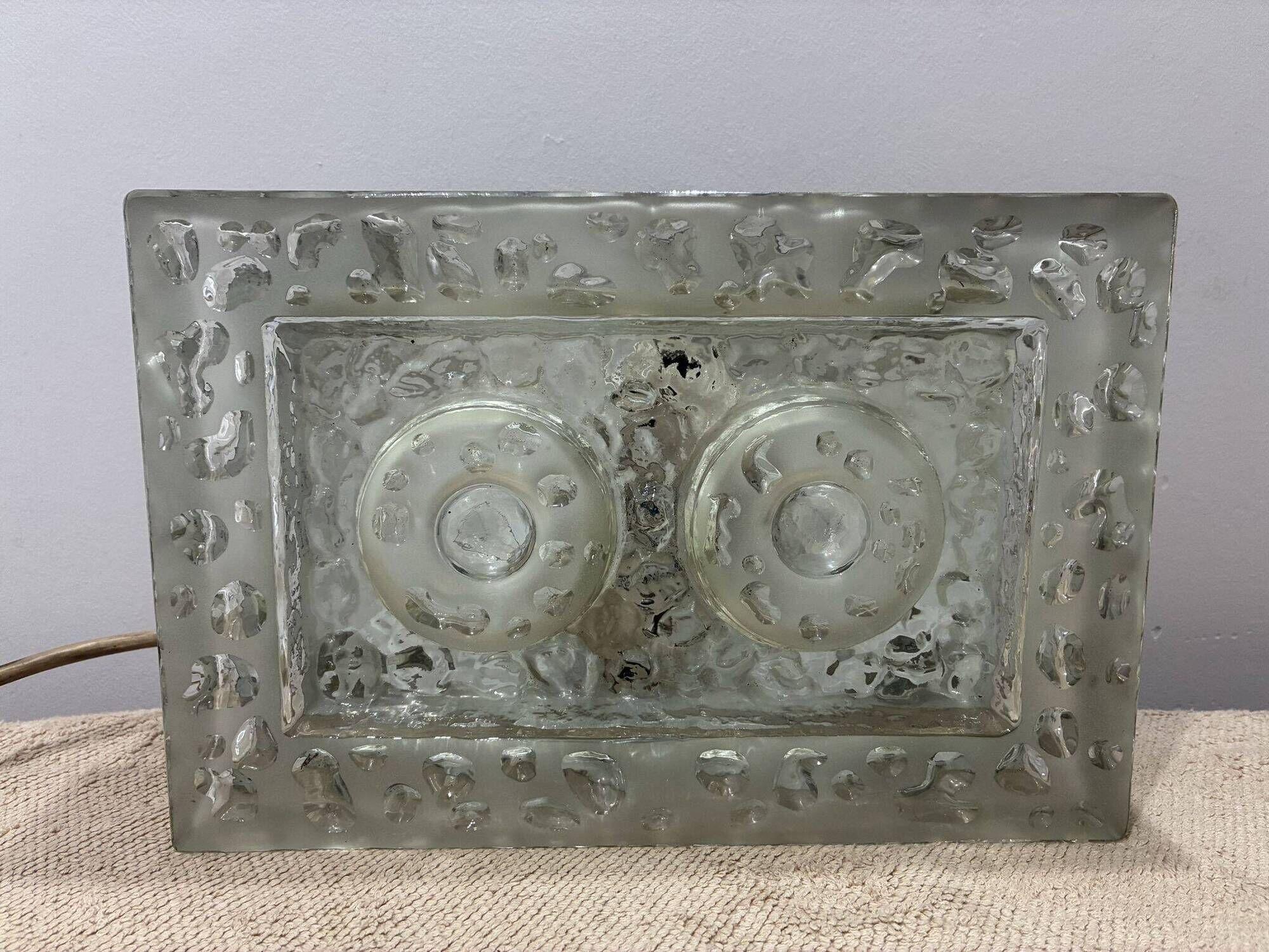 BEGA brutalist wall or ceiling light, pressed glass, 1960s-70s