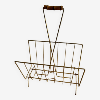 Magazine rack in gold metal and bamboo from the 60s