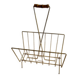 Magazine rack in gold metal and bamboo from the 60s