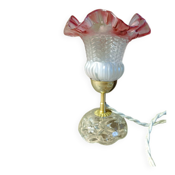 Upcycled vintage pink tulip glass table lamp