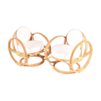 Pair of rattan hoop chairs