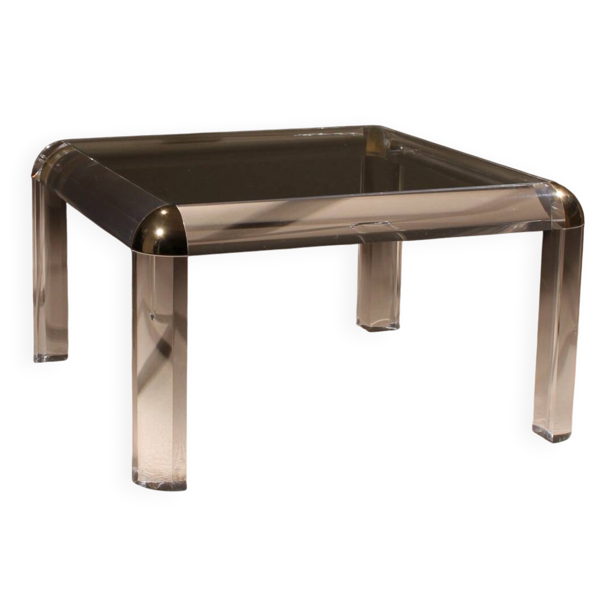 Square Lucite & Brass Coffee Table | Europe 1970s