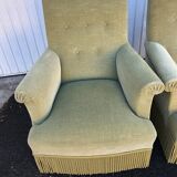 Pair of vintage almond green velvet armchairs