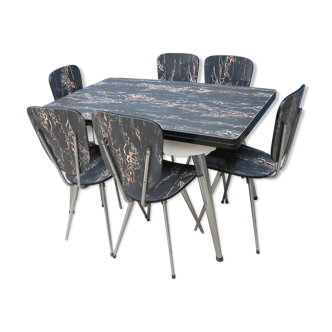 Table and chairs vintage marbled formica
