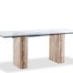 Console, or desk, in glass and travertine. 1980s.