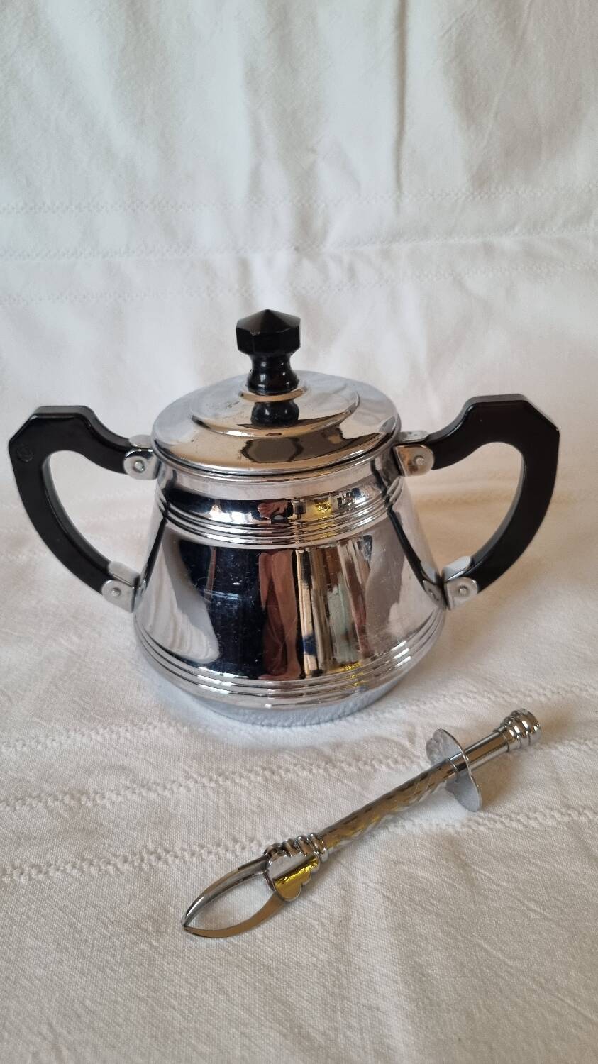 Sucrier et pince métal et bakelite