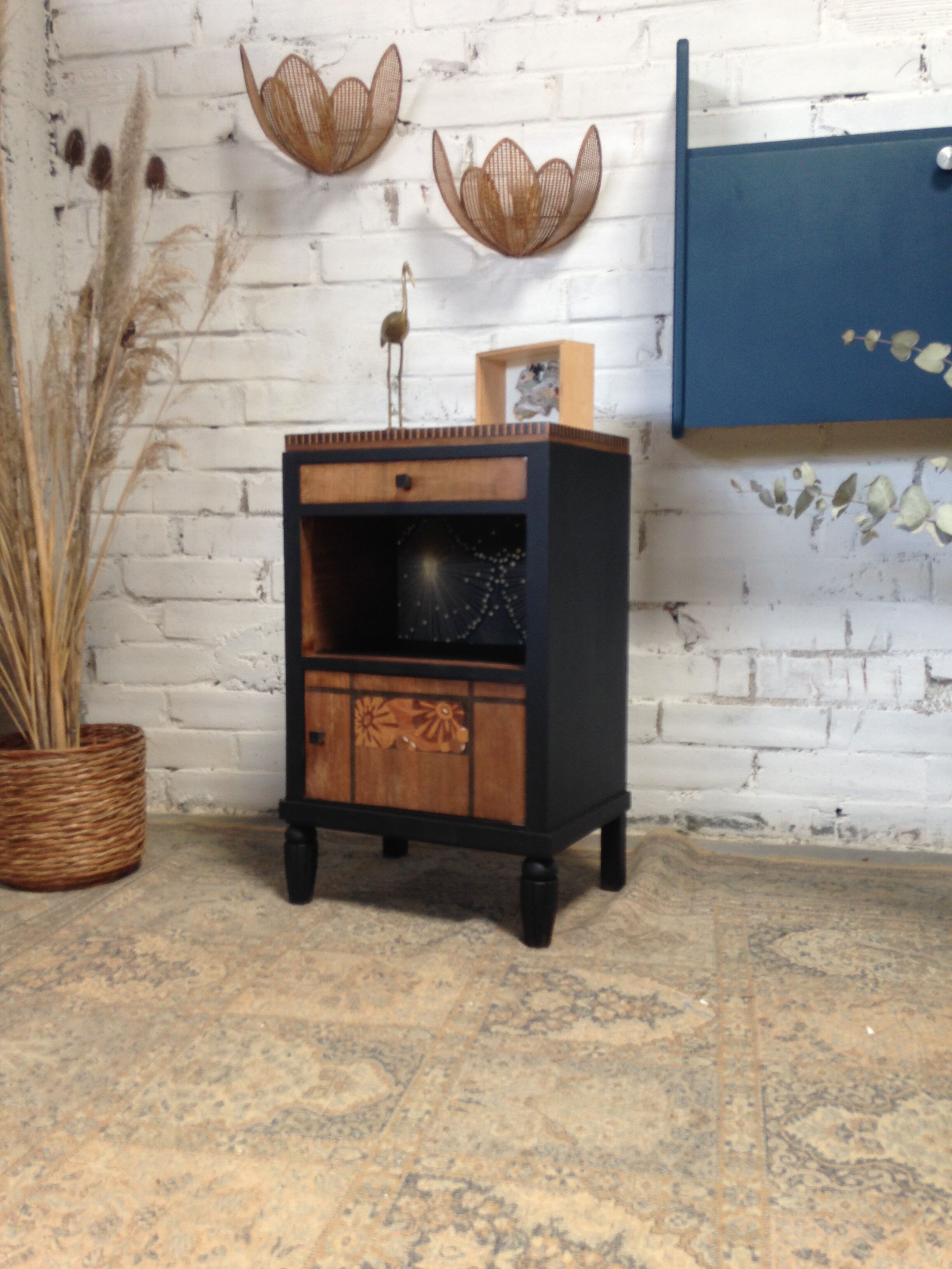 Art deco bedside marked black and wood