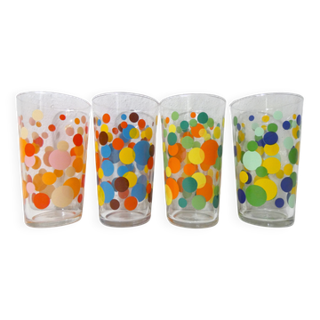 4 verres confettis multicolores vintage