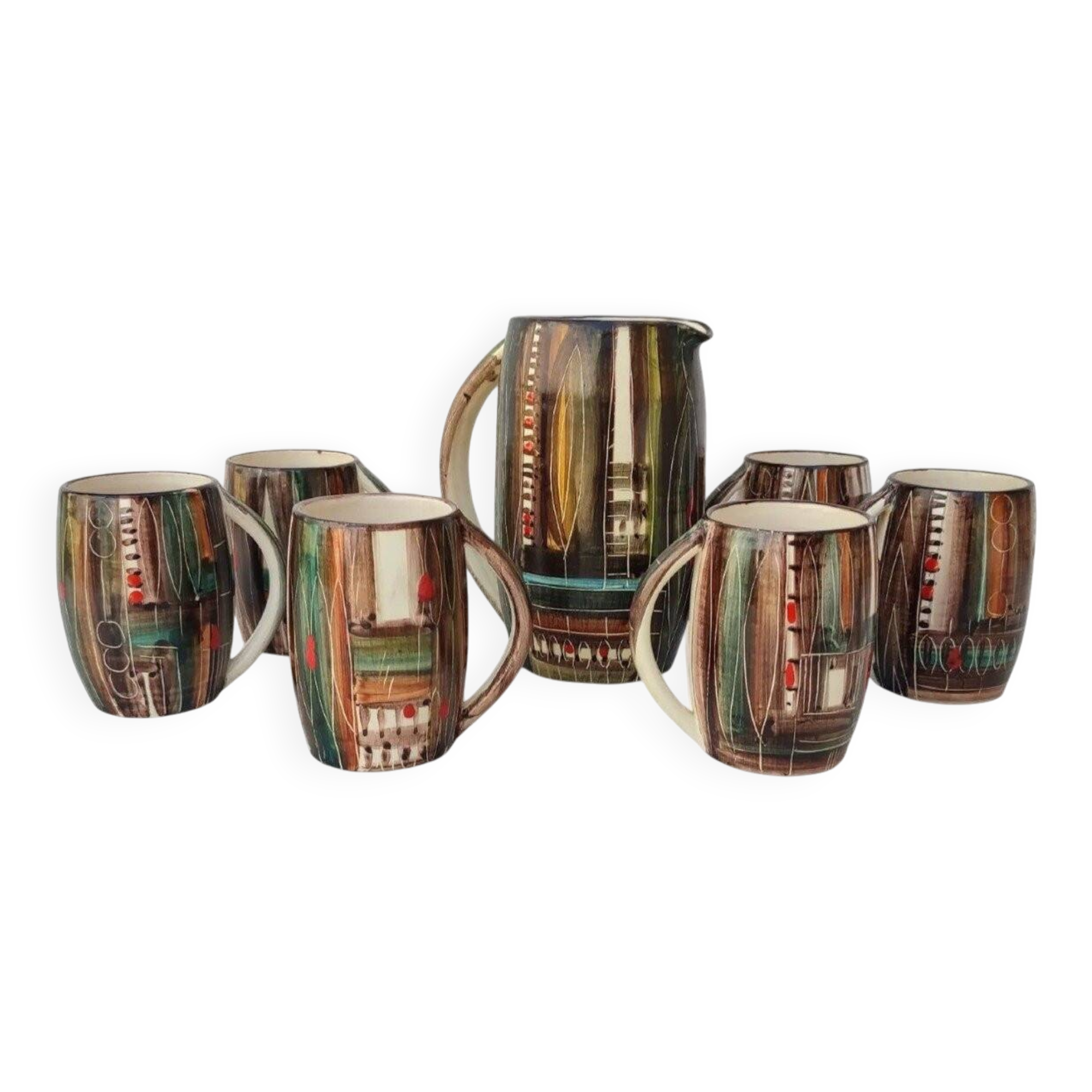 Vintage orangeade service in ceramic by "Fenice" from Albisola.
