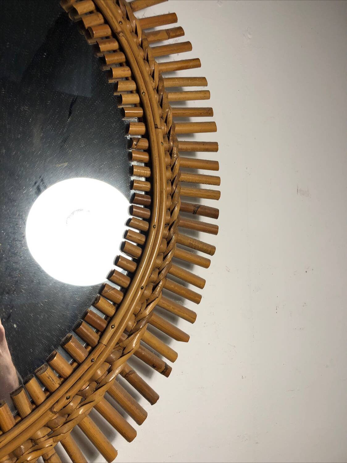 Wicker Rattan Sun Mirror Vintga Italy Circa 1950