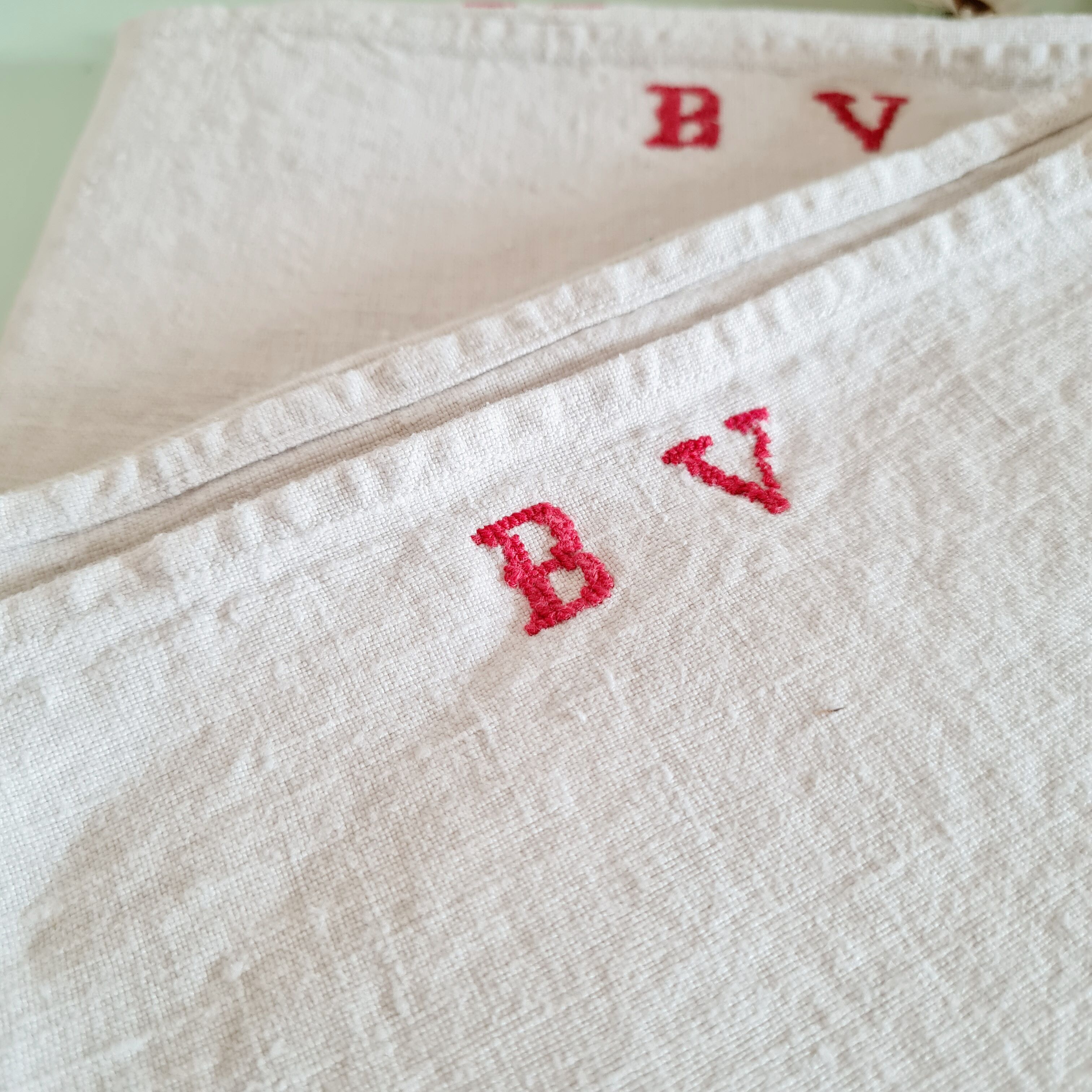 Set of 7 old linen tea towels