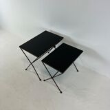 Pull-out tables in metal and glass