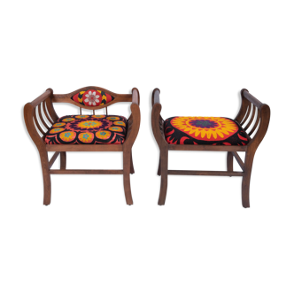 Set Of Two Suzani Fabric Marquis Bench