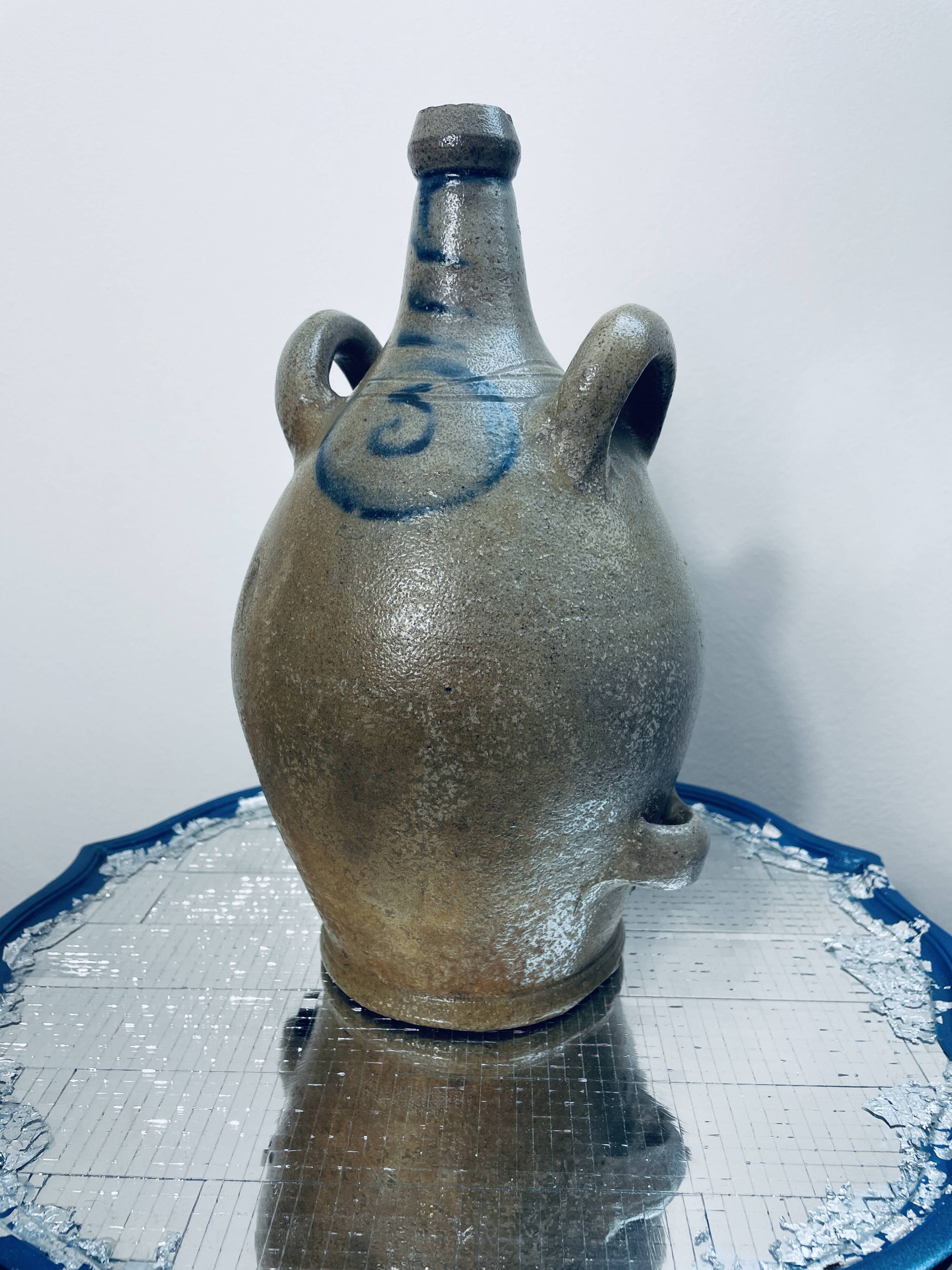 Grey stoneware jug of the botijo type, Spanish gargoulette