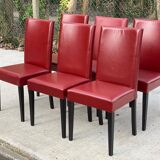 6 Italian Vega chairs in burgundy leather with high backs