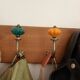 Vintage wall coat rack handmade - 4 ceramic hooks - 35 cm