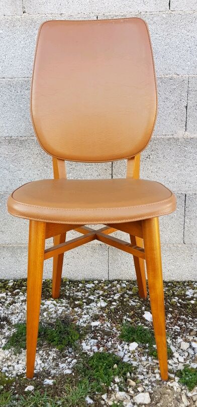 4 chairs wood and leatherette 60s